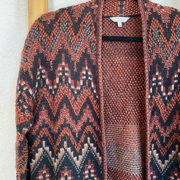 Lucky Brand Southwestern Open Front Long Chunky Knit Cardigan Small Fall Boho - Picture 3 of 6